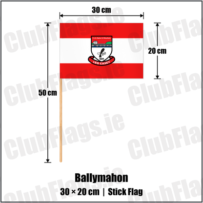 Ballymahon 20cm x 30cm Stick Flag with the club crest and colours, Longford GAA - ClubFlags.ie