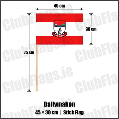 Ballymahon 30cm x 45cm Stick Flag with the club crest and colours, Longford GAA - ClubFlags.ie