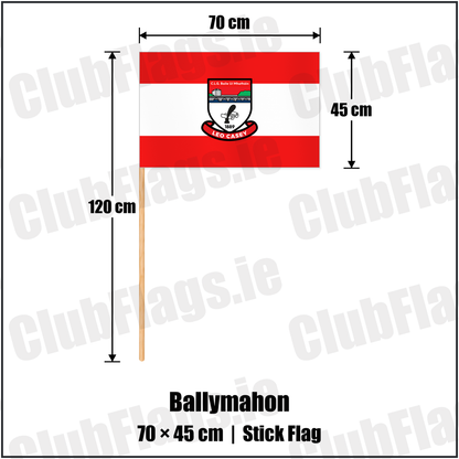 Ballymahon 45cm x 70cm Stick Flag with the club crest and colours, Longford GAA - ClubFlags.ie