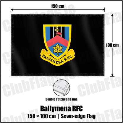 Ballymena RFC 100cm x 150cm Flag (sewn on the edges) with the club crest and colours, Antrim Rugby - ClubFlags.ie