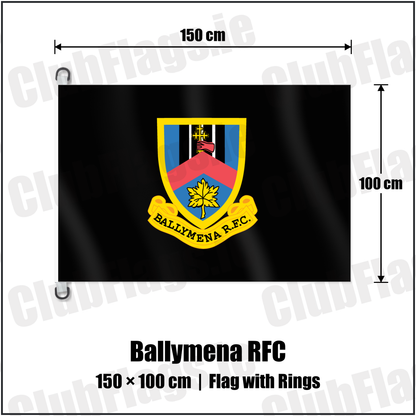 Ballymena RFC 150cm x 100cm Flag Pole Flag with Rings with the club crest and colours, Antrim Rugby - ClubFlags.ie