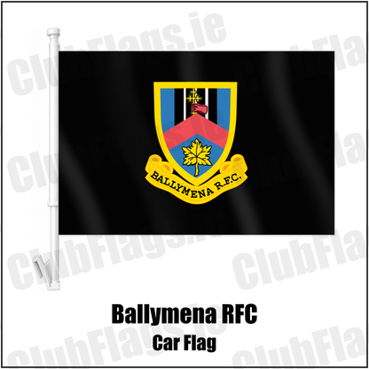 Ballymena RFC Car Flag with the club crest and colours, Antrim Rugby - ClubFlags.ie