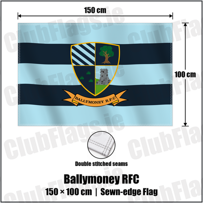 Ballymoney RFC 100cm x 150cm Flag (sewn on the edges) with the club crest and colours, Antrim Rugby - ClubFlags.ie