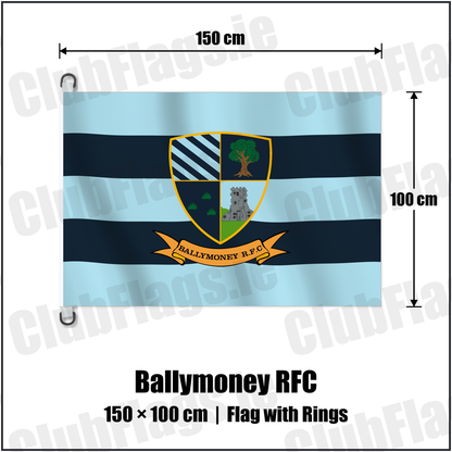 Ballymoney RFC 150cm x 100cm Flag Pole Flag with Rings with the club crest and colours, Antrim Rugby - ClubFlags.ie