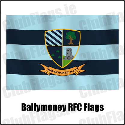 Ballymoney RFC Flags with the club crest and colours, Antrim Rugby - ClubFlags.ie