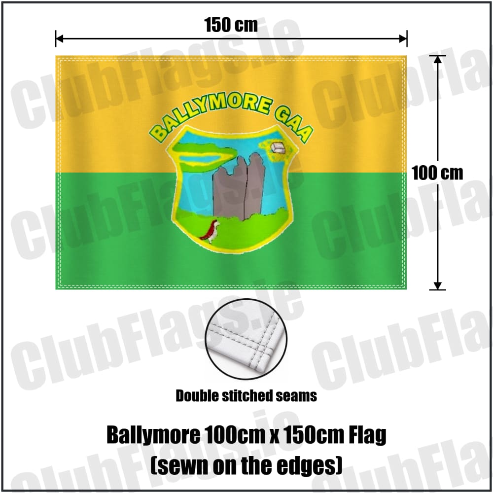 Ballymore 100cm x 150cm Flag (sewn on the edges) in green and gold, featuring the club crest on realistic fabric with gentle vertical folds; County Westmeath GAA. ClubFlags.ie.