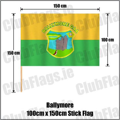 Ballymore 100cm x 150cm Stick Flag in green and gold, featuring the club crest on realistic fabric with gentle vertical folds; County Westmeath GAA. ClubFlags.ie.