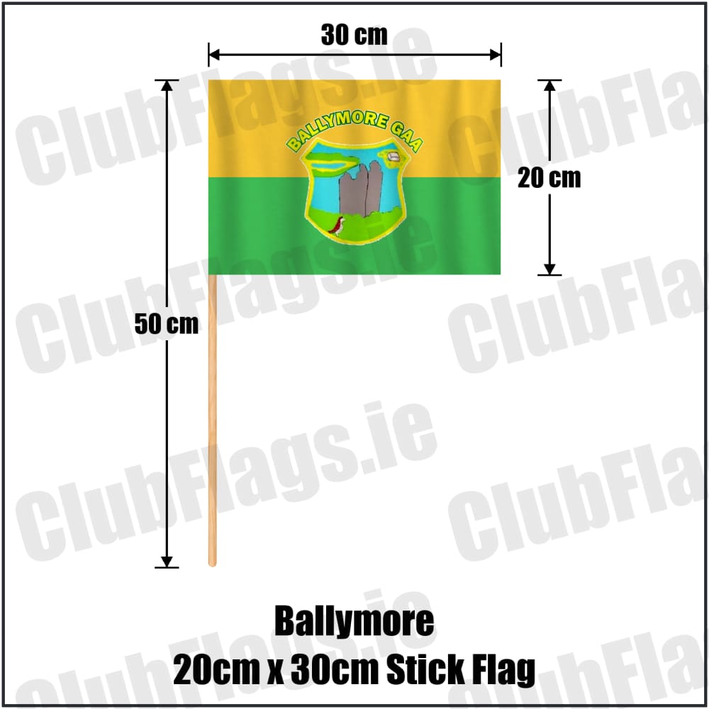 Ballymore 20cm x 30cm Stick Flag in green and gold, featuring the club crest on realistic fabric with gentle vertical folds; County Westmeath GAA. ClubFlags.ie.