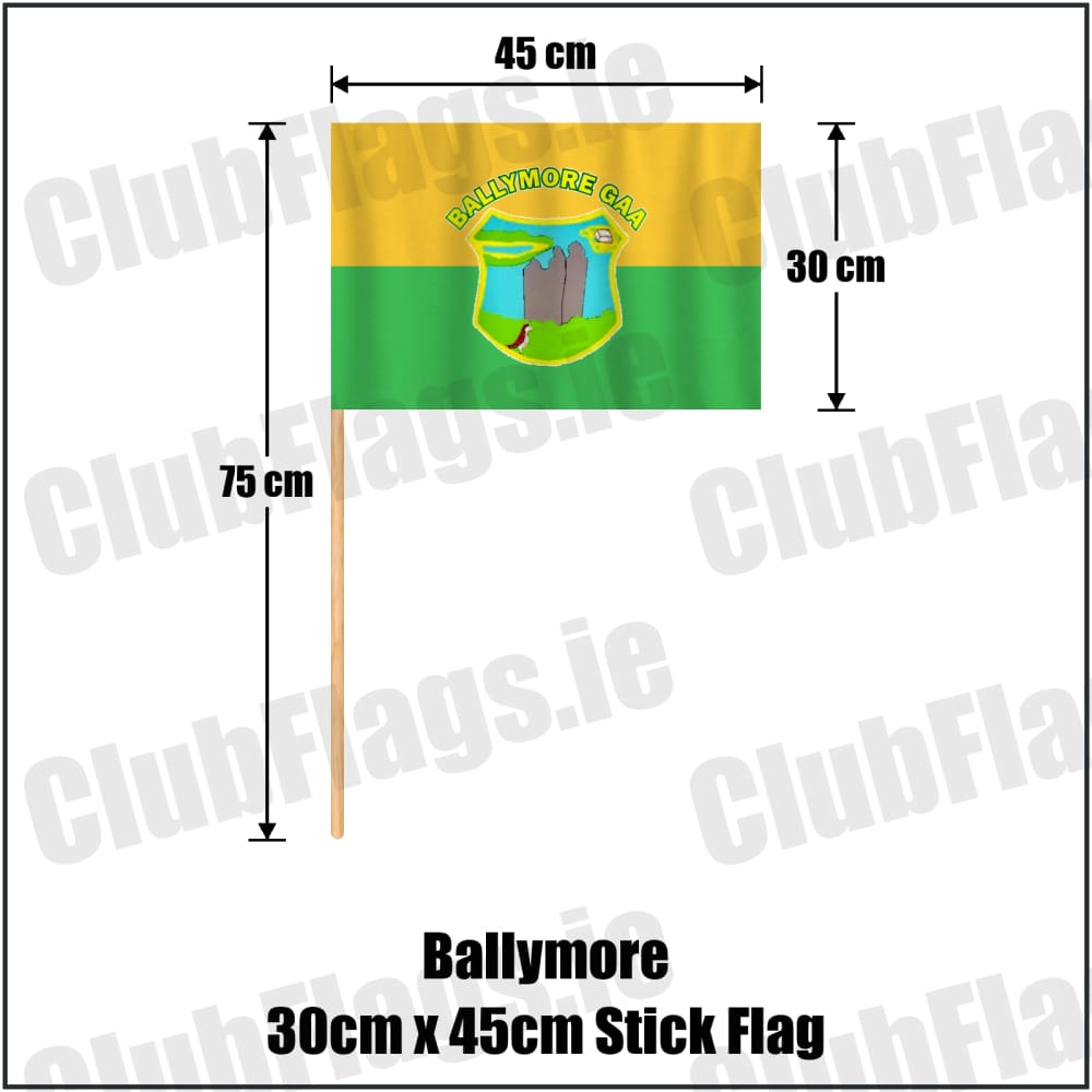 Ballymore 30cm x 45cm Stick Flag in green and gold, featuring the club crest on realistic fabric with gentle vertical folds; County Westmeath GAA. ClubFlags.ie.