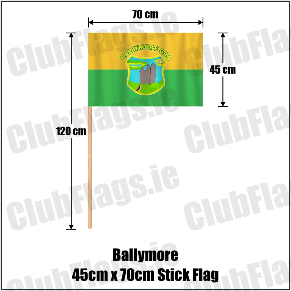 Ballymore 45cm x 70cm Stick Flag in green and gold, featuring the club crest on realistic fabric with gentle vertical folds; County Westmeath GAA. ClubFlags.ie.