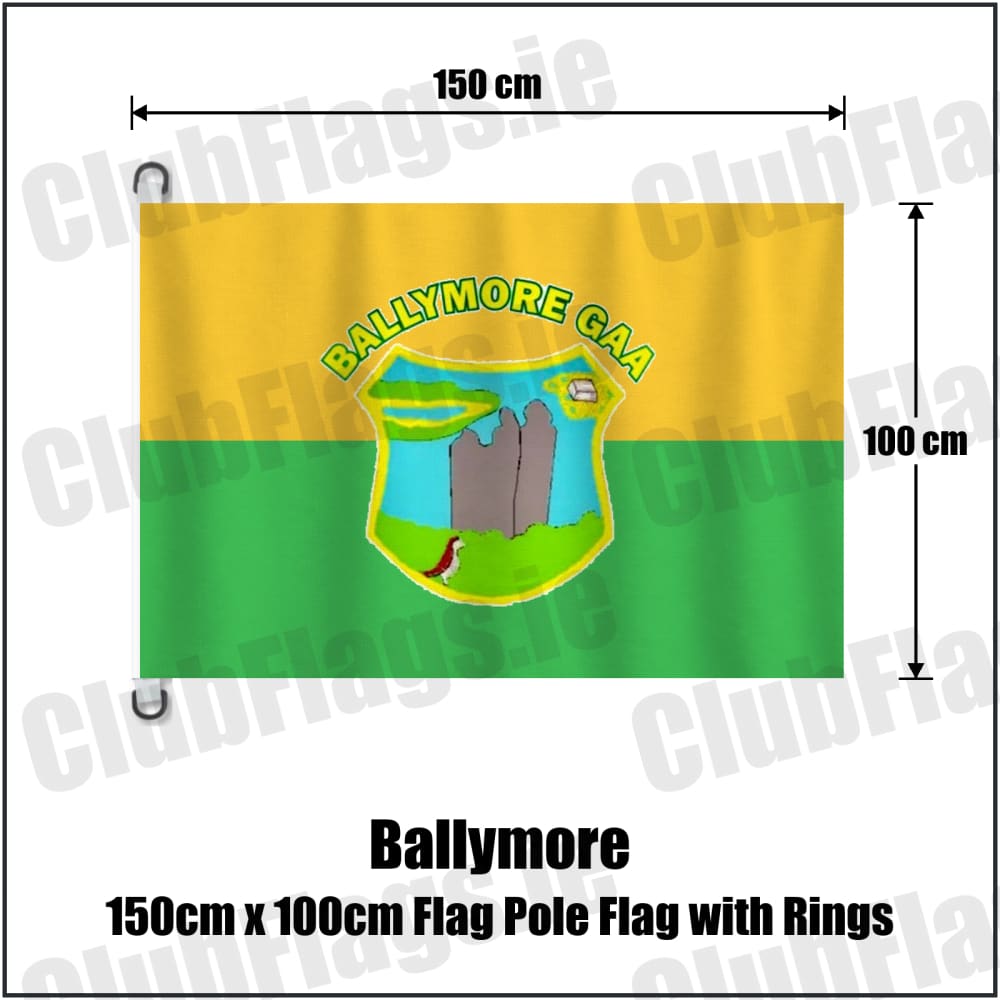 Ballymore 150cm x 100cm Flag Pole Flag with Rings in green and gold, featuring the club crest on realistic fabric with gentle vertical folds; County Westmeath GAA. ClubFlags.ie.