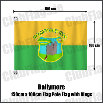 Ballymore 150cm x 100cm Flag Pole Flag with Rings in green and gold, featuring the club crest on realistic fabric with gentle vertical folds; County Westmeath GAA. ClubFlags.ie.