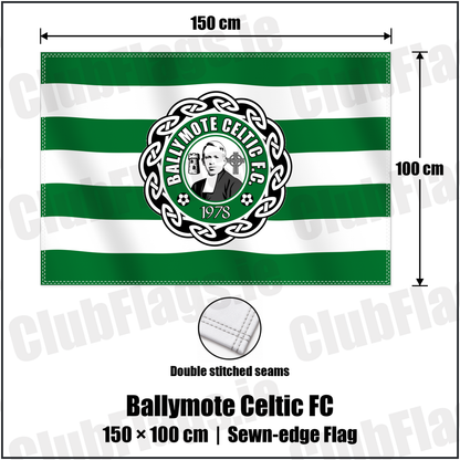 Ballymote Celtic FC 100cm x 150cm Flag (sewn on the edges) with the club crest and colours, Sligo Football - ClubFlags.ie