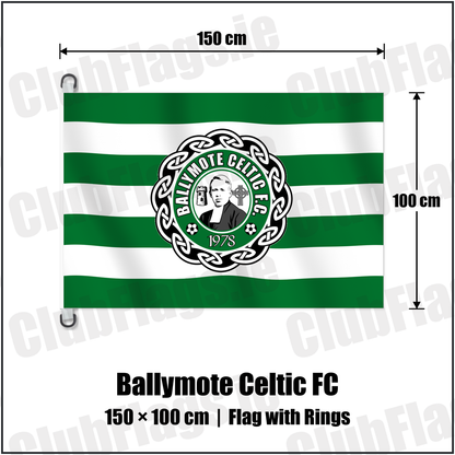Ballymote Celtic FC 150cm x 100cm Flag Pole Flag with Rings with the club crest and colours, Sligo Football - ClubFlags.ie