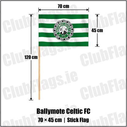 Ballymote Celtic FC 45cm x 70cm Stick Flag with the club crest and colours, Sligo Football - ClubFlags.ie