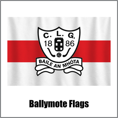 Ballymote Flags, featuring the club crest and white and red colours; County Sligo GAA. ClubFlags.ie.