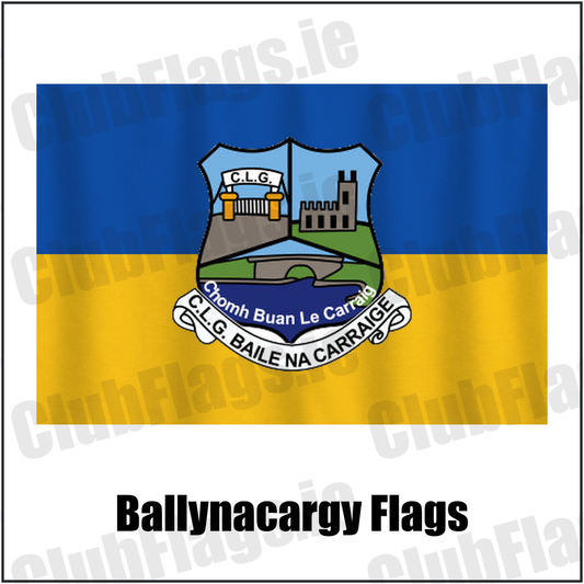Ballynacargy Flags, featuring the club crest and blue and gold colours; County Westmeath GAA. ClubFlags.ie.