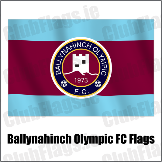 Ballynahinch Olympic FC Flags with the club crest and colours, Down Football - ClubFlags.ie