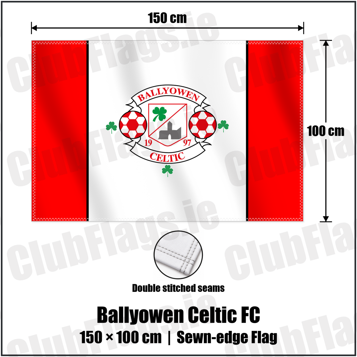 Ballyowen Celtic FC 100cm x 150cm Flag (sewn on the edges) with the club crest and colours, Dublin Football - ClubFlags.ie
