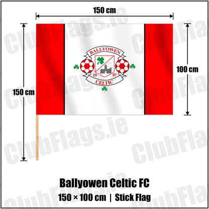 Ballyowen Celtic FC 100cm x 150cm Stick Flag with the club crest and colours, Dublin Football - ClubFlags.ie