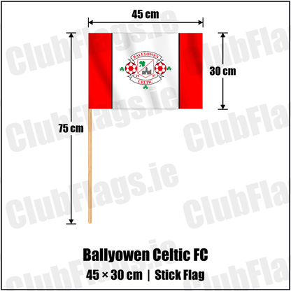 Ballyowen Celtic FC 30cm x 45cm Stick Flag with the club crest and colours, Dublin Football - ClubFlags.ie