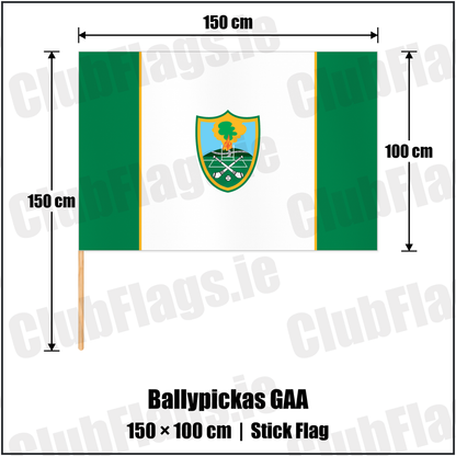 Ballypickas GAA 100cm x 150cm Stick Flag with the club crest and colours, Laois GAA - ClubFlags.ie
