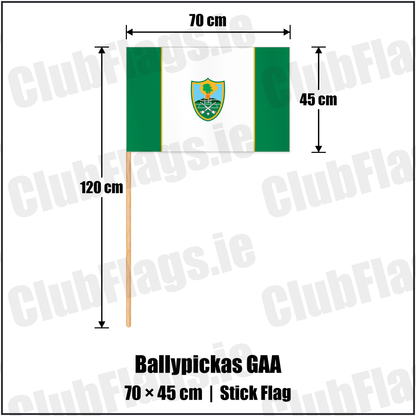 Ballypickas GAA 45cm x 70cm Stick Flag with the club crest and colours, Laois GAA - ClubFlags.ie