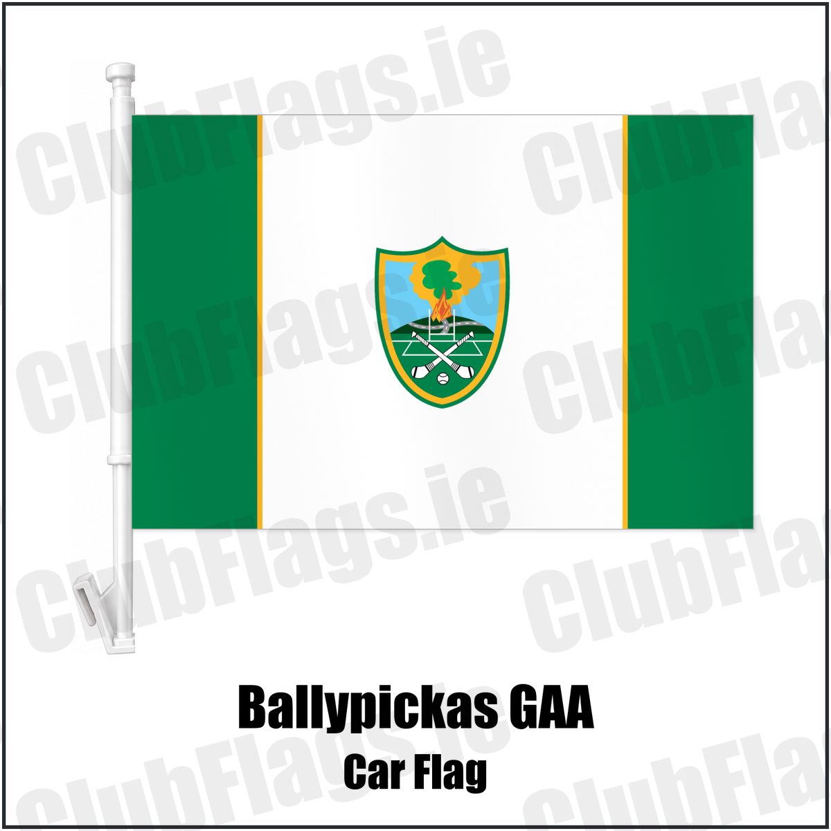 Ballypickas GAA Car Flag with the club crest and colours, Laois GAA - ClubFlags.ie