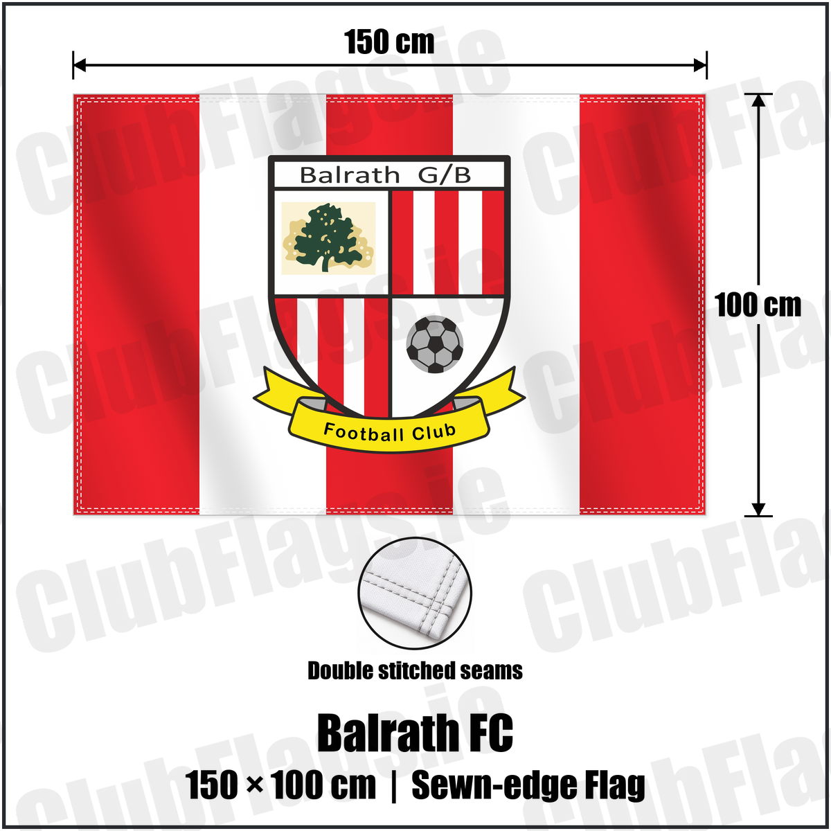 Balrath FC 100cm x 150cm Flag (sewn on the edges) with the club crest and colours, Meath Football - ClubFlags.ie