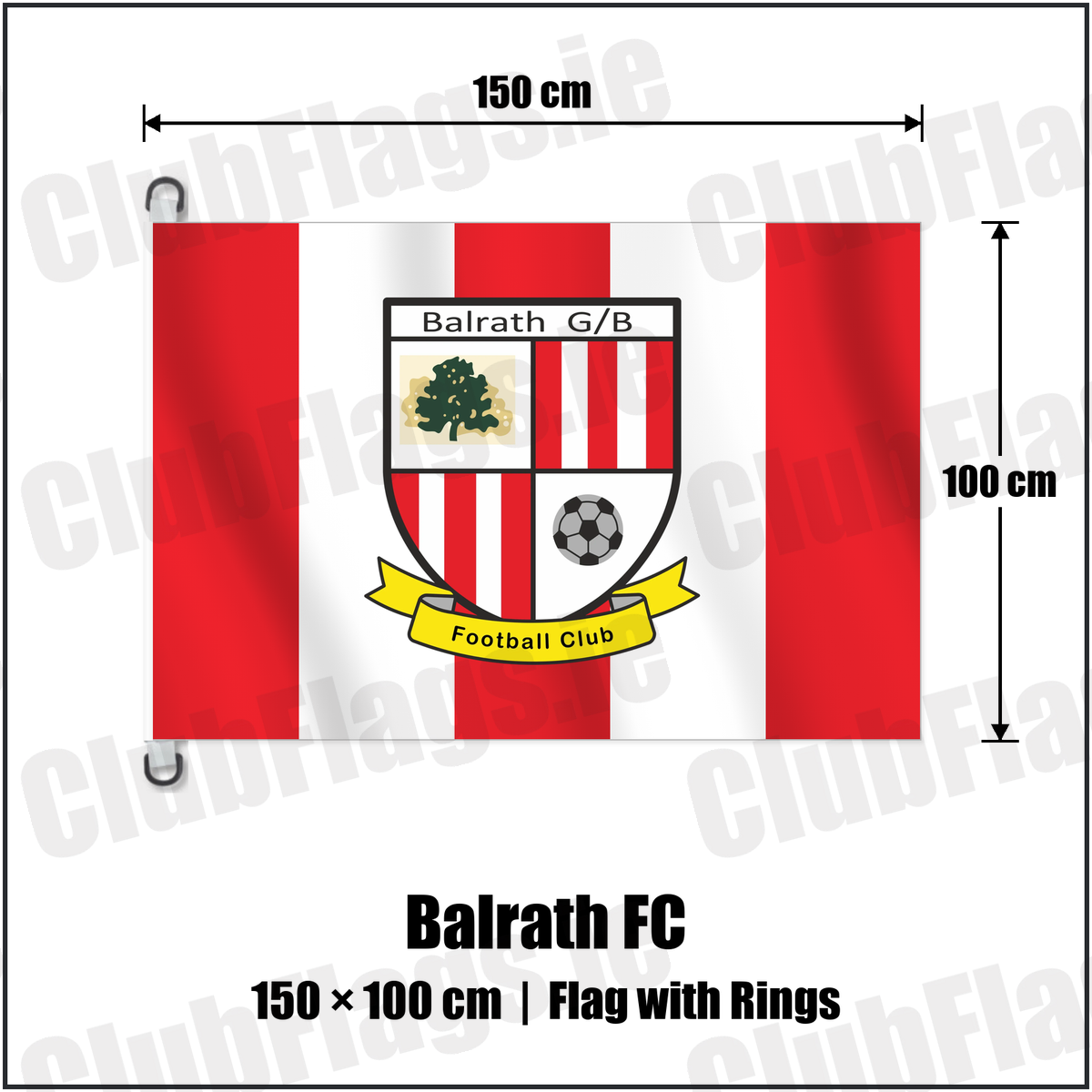 Balrath FC 150cm x 100cm Flag Pole Flag with Rings with the club crest and colours, Meath Football - ClubFlags.ie