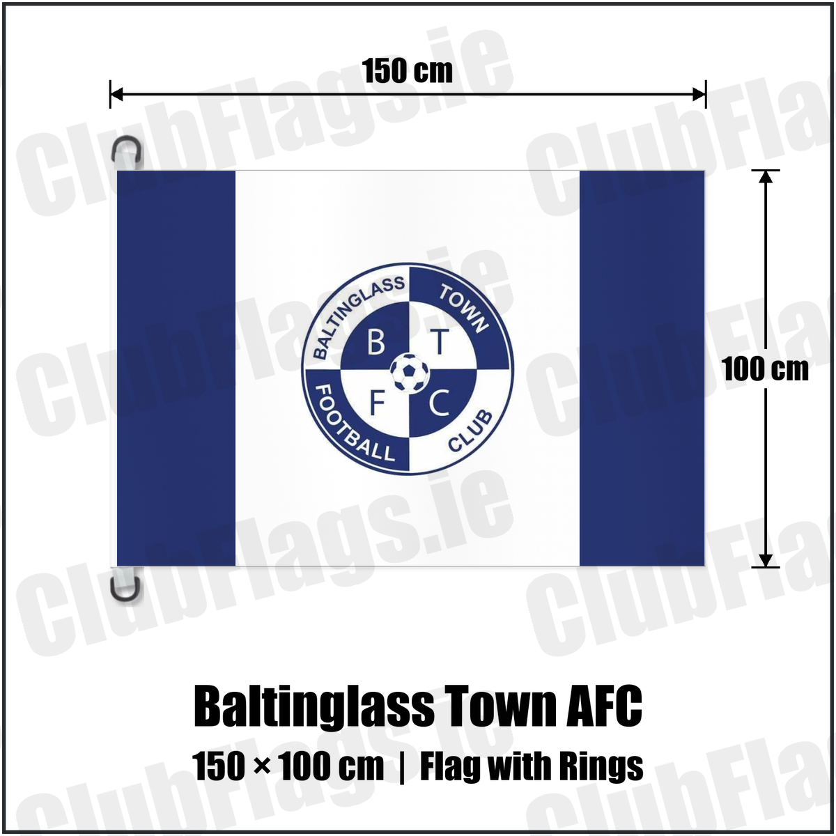 Baltinglass Town AFC 150cm x 100cm Flag Pole Flag with Rings with the club crest and colours, Wicklow Football - ClubFlags.ie