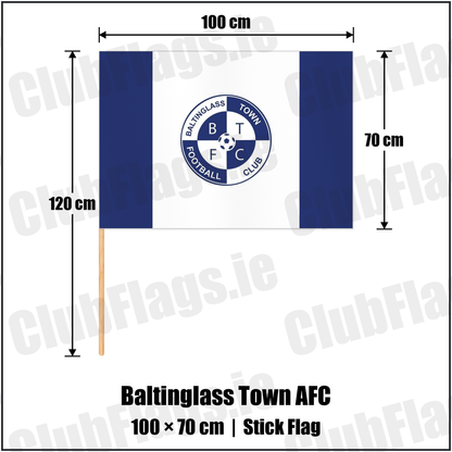 Baltinglass Town AFC 70cm x 100cm Stick Flag with the club crest and colours, Wicklow Football - ClubFlags.ie