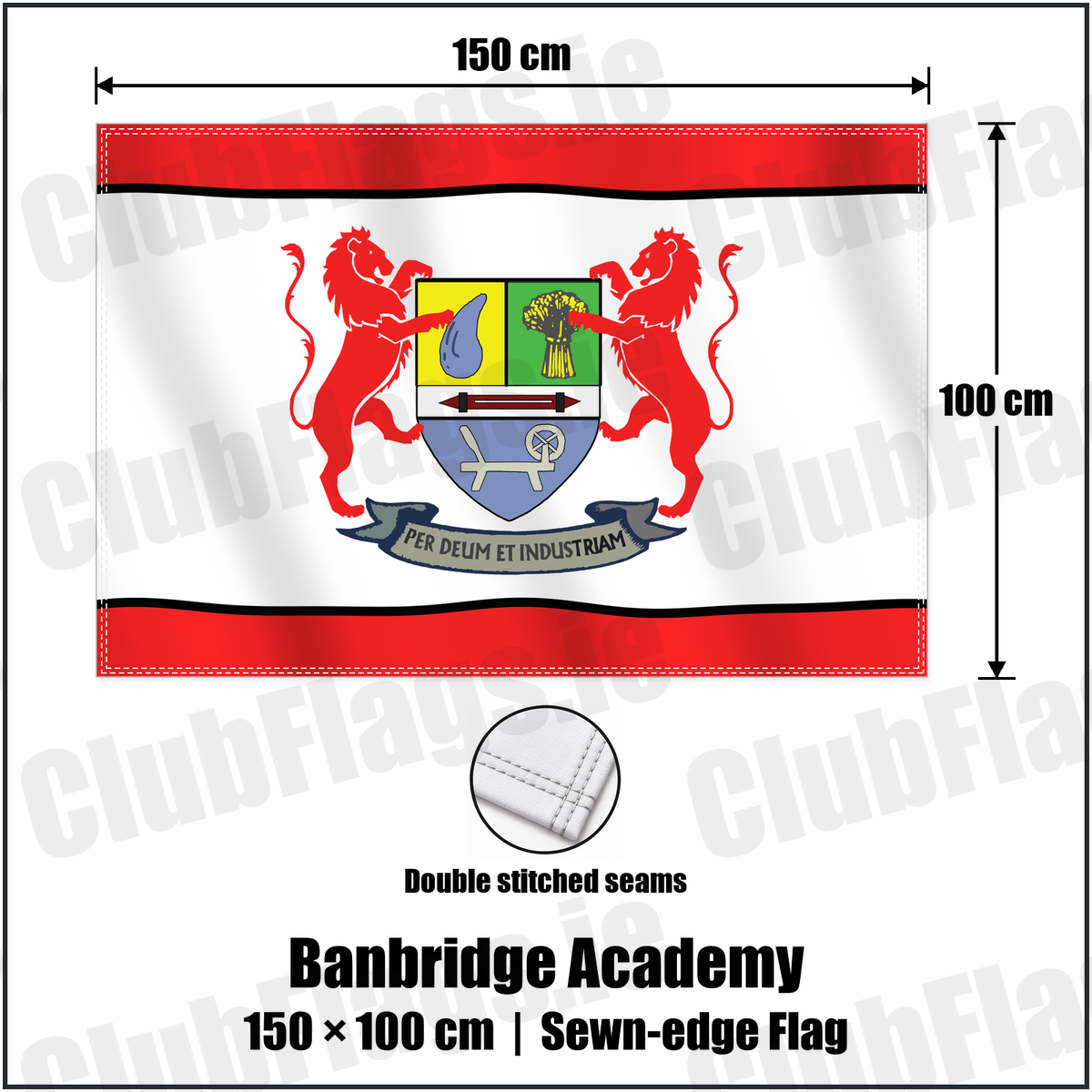 Banbridge Academy 100cm x 150cm Flag (sewn on the edges) with the club crest and colours, Down Rugby - ClubFlags.ie