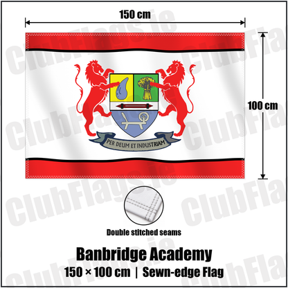 Banbridge Academy 100cm x 150cm Flag (sewn on the edges) with the club crest and colours, Down Rugby - ClubFlags.ie