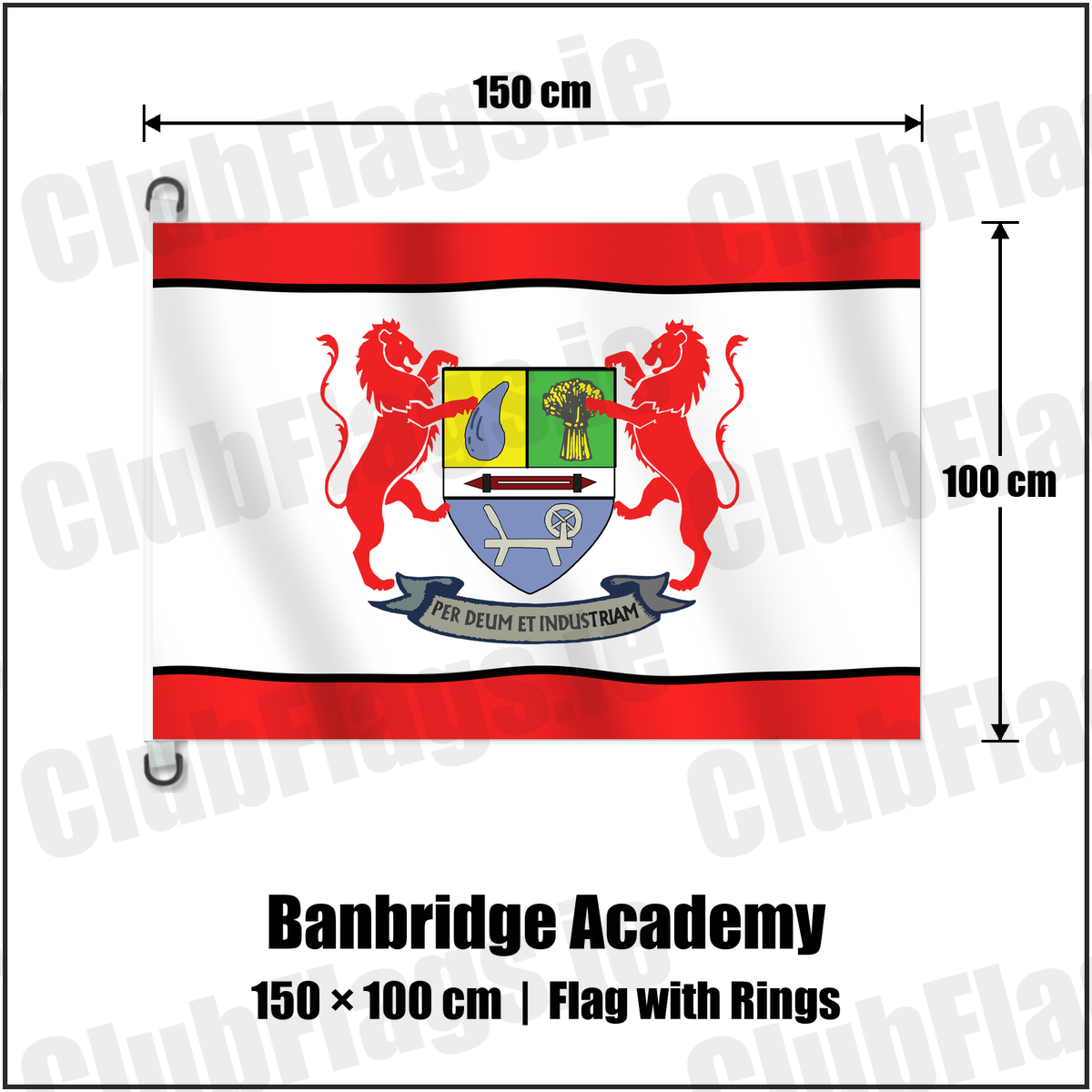 Banbridge Academy 150cm x 100cm Flag Pole Flag with Rings with the club crest and colours, Down Rugby - ClubFlags.ie
