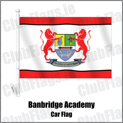 Banbridge Academy Car Flag with the club crest and colours, Down Rugby - ClubFlags.ie