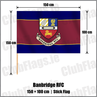 Banbridge RFC 100cm x 150cm Stick Flag with the club crest and colours, Down Rugby - ClubFlags.ie