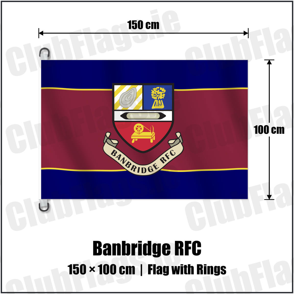 Banbridge RFC 150cm x 100cm Flag Pole Flag with Rings with the club crest and colours, Down Rugby - ClubFlags.ie