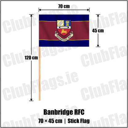 Banbridge RFC 45cm x 70cm Stick Flag with the club crest and colours, Down Rugby - ClubFlags.ie