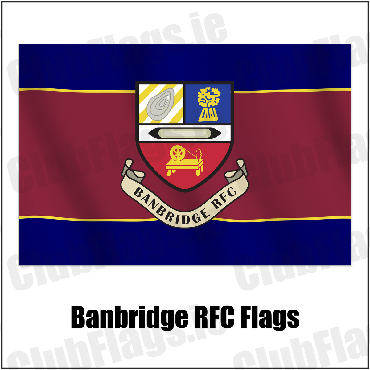Banbridge RFC Flags with the club crest and colours, Down Rugby - ClubFlags.ie