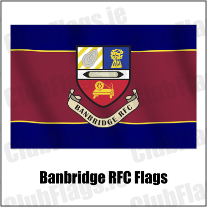 Banbridge RFC Flags with the club crest and colours, Down Rugby - ClubFlags.ie