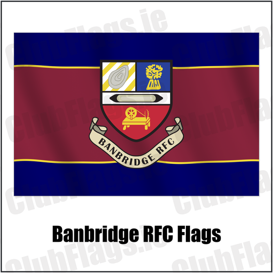 Banbridge RFC Flags with the club crest and colours, Down Rugby - ClubFlags.ie
