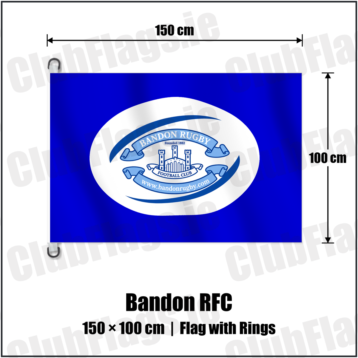 Bandon RFC 150cm x 100cm Flag Pole Flag with Rings with the club crest and colours, Cork Rugby - ClubFlags.ie