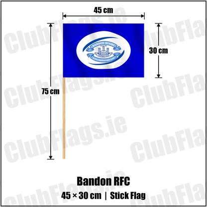 Bandon RFC 30cm x 45cm Stick Flag with the club crest and colours, Cork Rugby - ClubFlags.ie