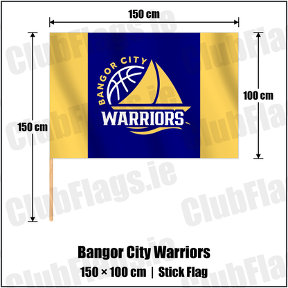 Bangor City Warriors 100cm x 150cm Stick Flag with the club crest and colours, Down Basketball - ClubFlags.ie