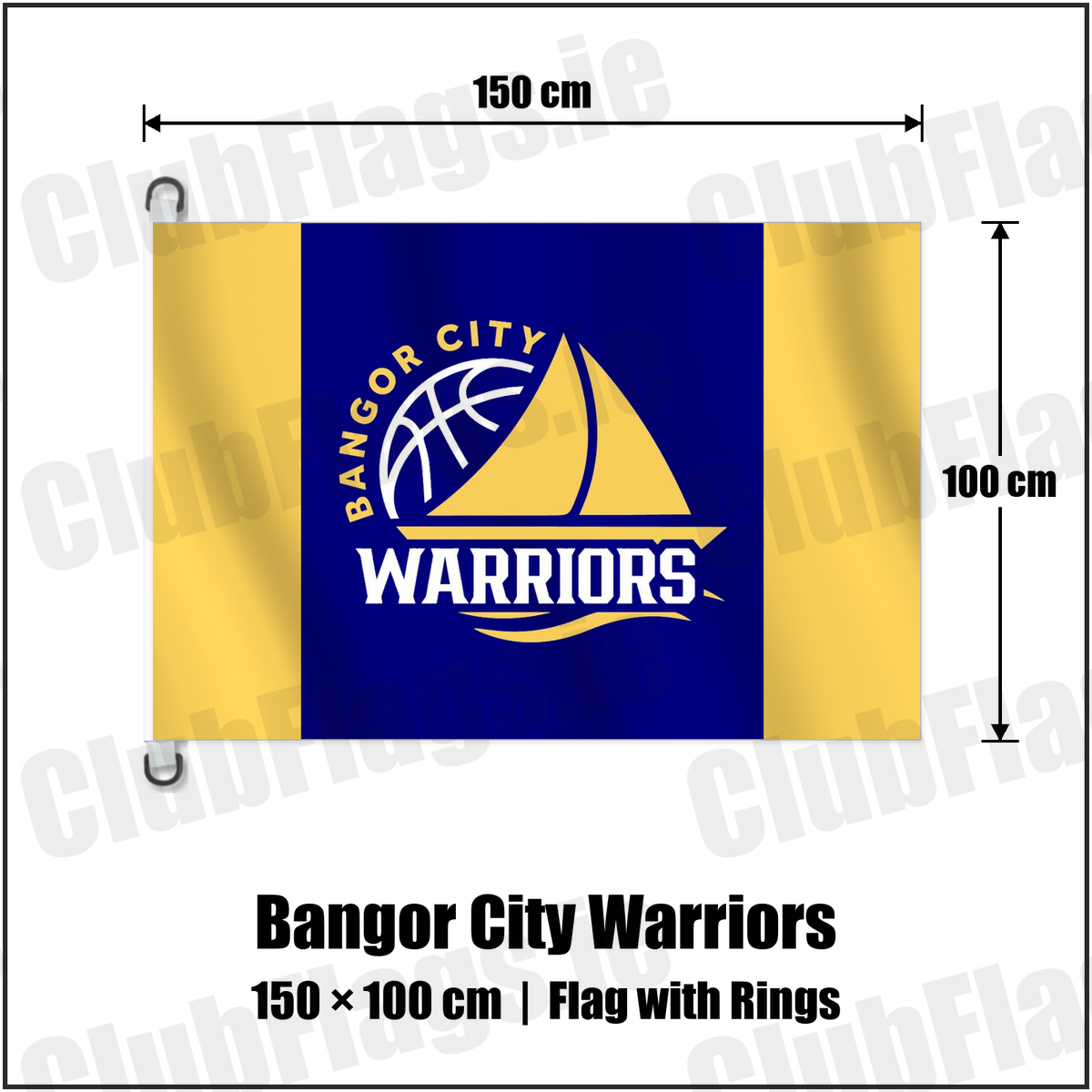 Bangor City Warriors 150cm x 100cm Flag Pole Flag with Rings with the club crest and colours, Down Basketball - ClubFlags.ie