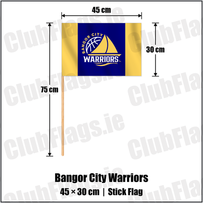 Bangor City Warriors 30cm x 45cm Stick Flag with the club crest and colours, Down Basketball - ClubFlags.ie