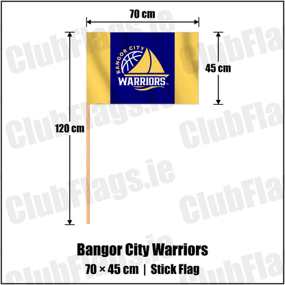Bangor City Warriors 45cm x 70cm Stick Flag with the club crest and colours, Down Basketball - ClubFlags.ie
