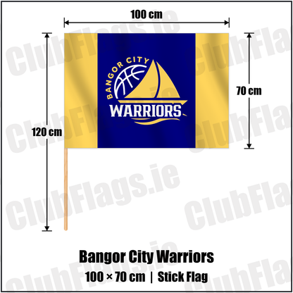 Bangor City Warriors 70cm x 100cm Stick Flag with the club crest and colours, Down Basketball - ClubFlags.ie