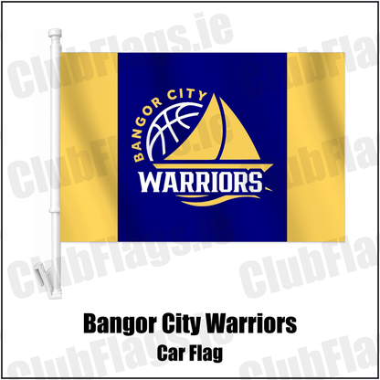 Bangor City Warriors Car Flag with the club crest and colours, Down Basketball - ClubFlags.ie